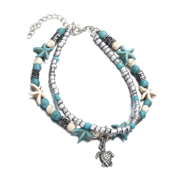 Layered Starfish & Sea Turtle Ankle Bracelet - Picture 5 of 6